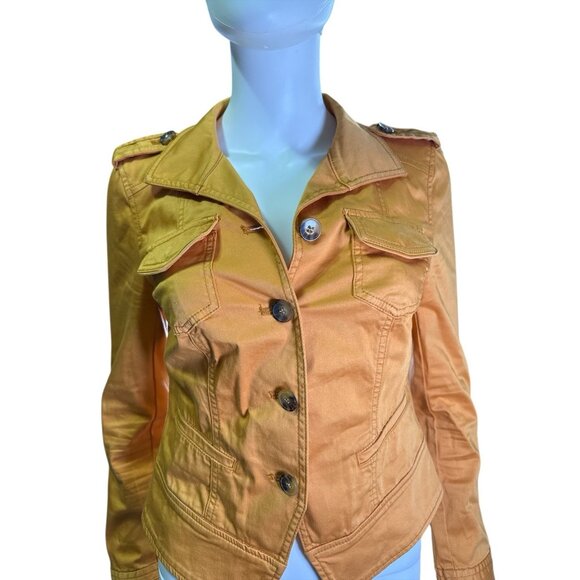 WHITE HOUSE BLACK MARKET Aura Band Jacket Size: 4 EUC Fall Mustard Boho Military - Picture 3 of 9